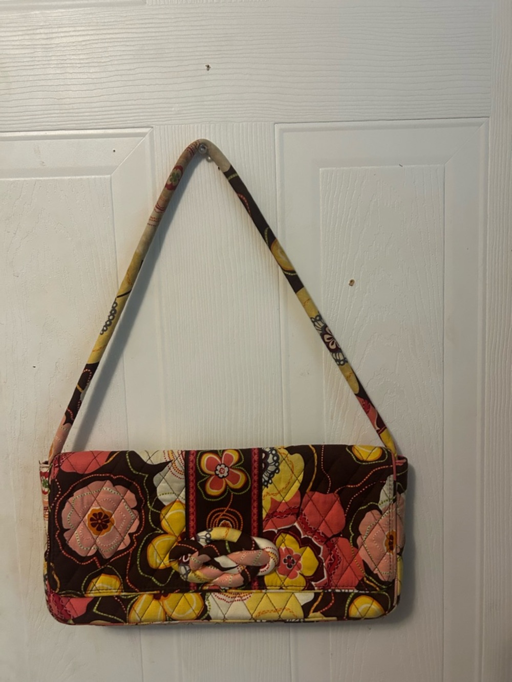 Vera Bradley Brown Floral Quilted Bag - Pink Yellow Accents